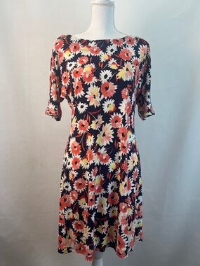 Tommy Hilfiger Navy Floral Cold Shoulder Sheath Dress Coral/Yellow Daisy Print